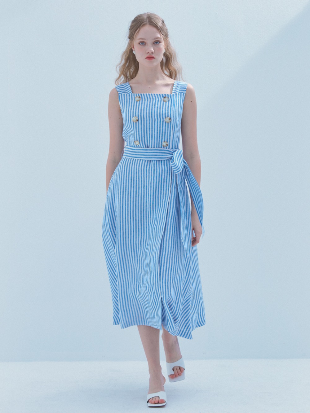 [전혜빈 착용] Monica Stripe Linen Dress [Pure Blue]