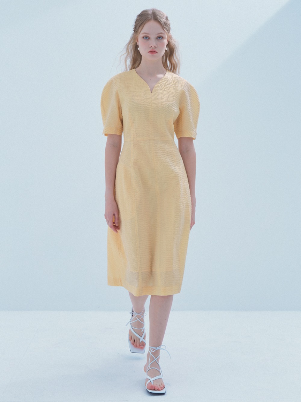 [전혜빈,박은혜 착용] Tulip Seersucker Dress [Yellow]