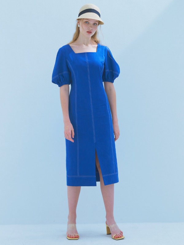 [박은혜 착용] Square Neck Stitch Dress [Marine Blue]