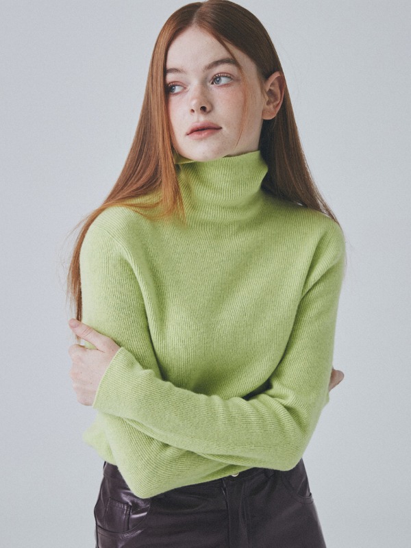 Whole Garment Cashmere TurtleNeck Knit [Lime Green]