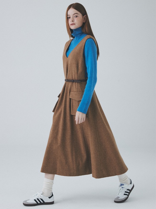[리퍼브] Poche Wool Flare Dress [Brown]