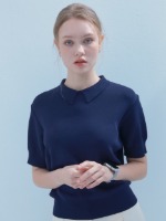 Minimal Collar Summer Knit [Navy]